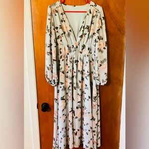 Floral V-Neck Dress with Long Sleeves